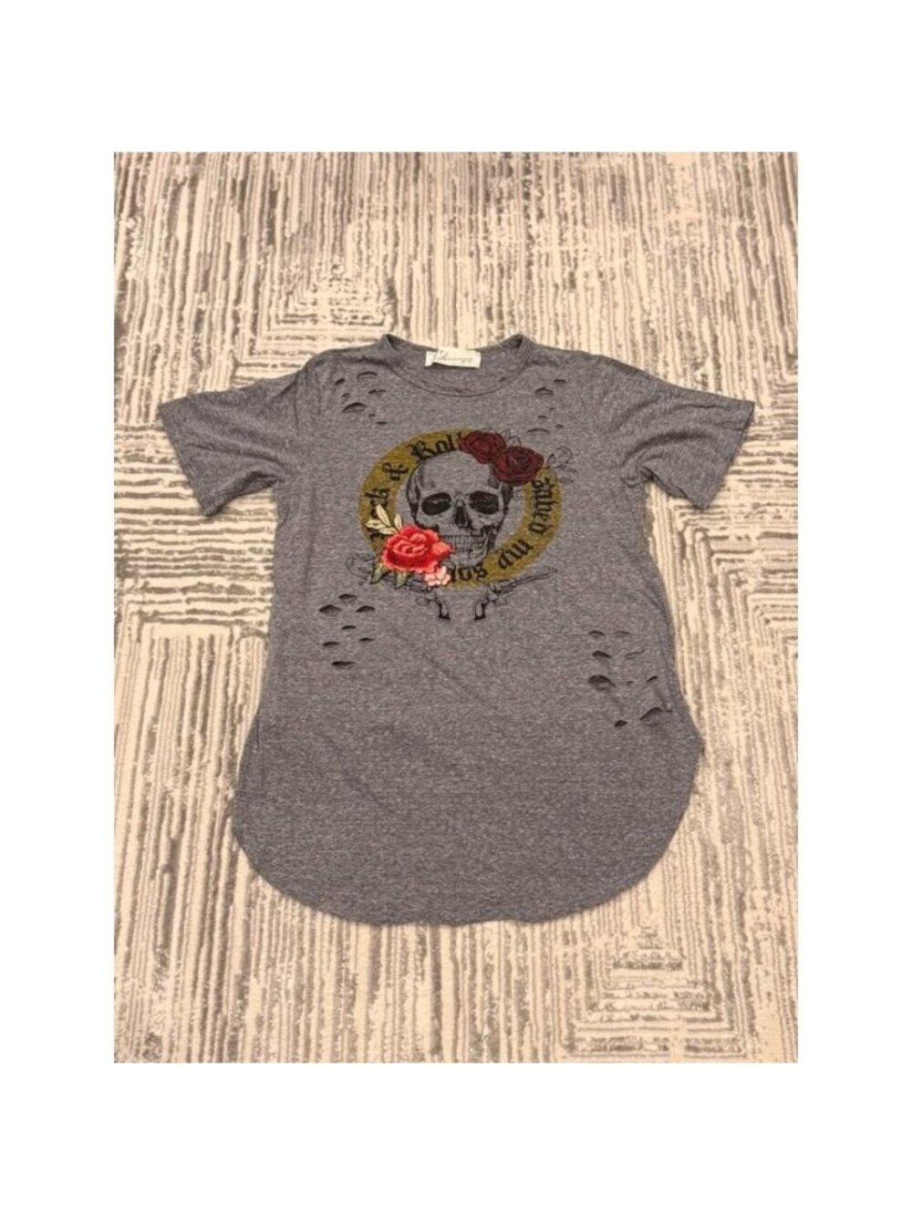 Vintage Havana women's small gray Rock & Roll distressed top